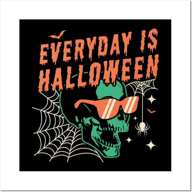 Everyday Is Halloween Skeleton Skull with Sunglasses Spooky Wall Art by OrangeMonkeyArt